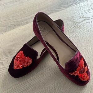 TORY BURCH peace smoking slippers velvet loafers 8 US